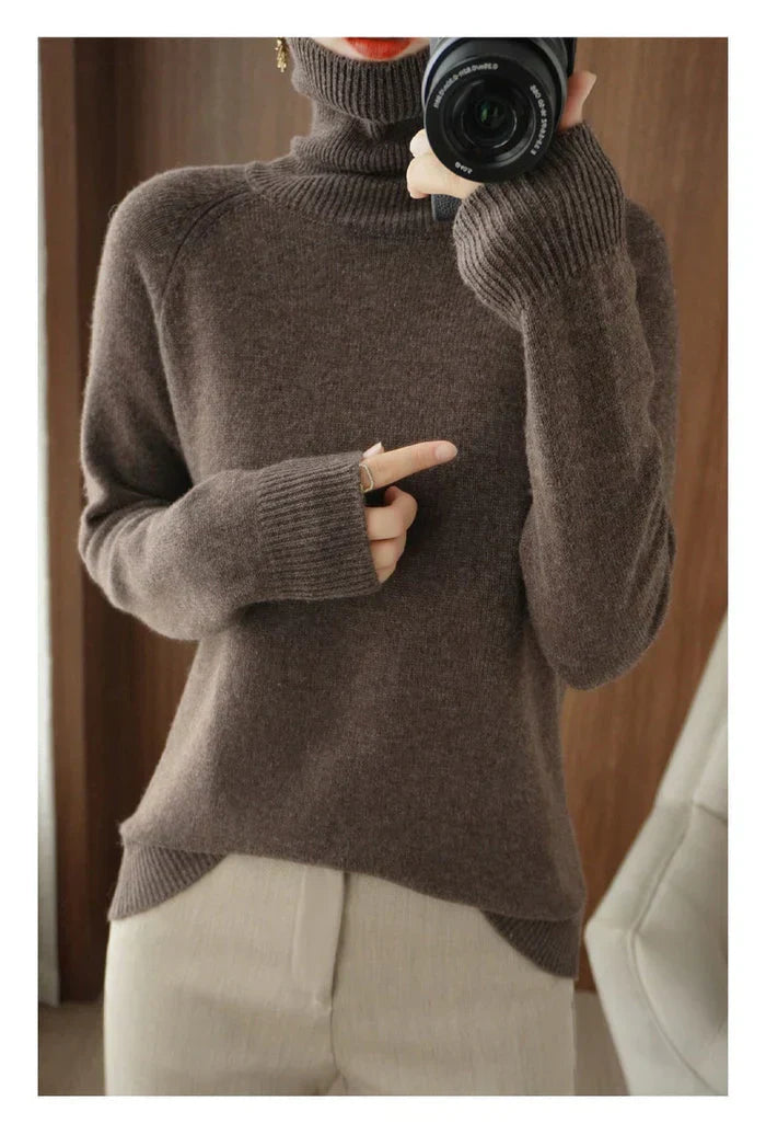 Women's ivory cashmere knit sweater, timeless relaxed silhouette with soft luxurious texture