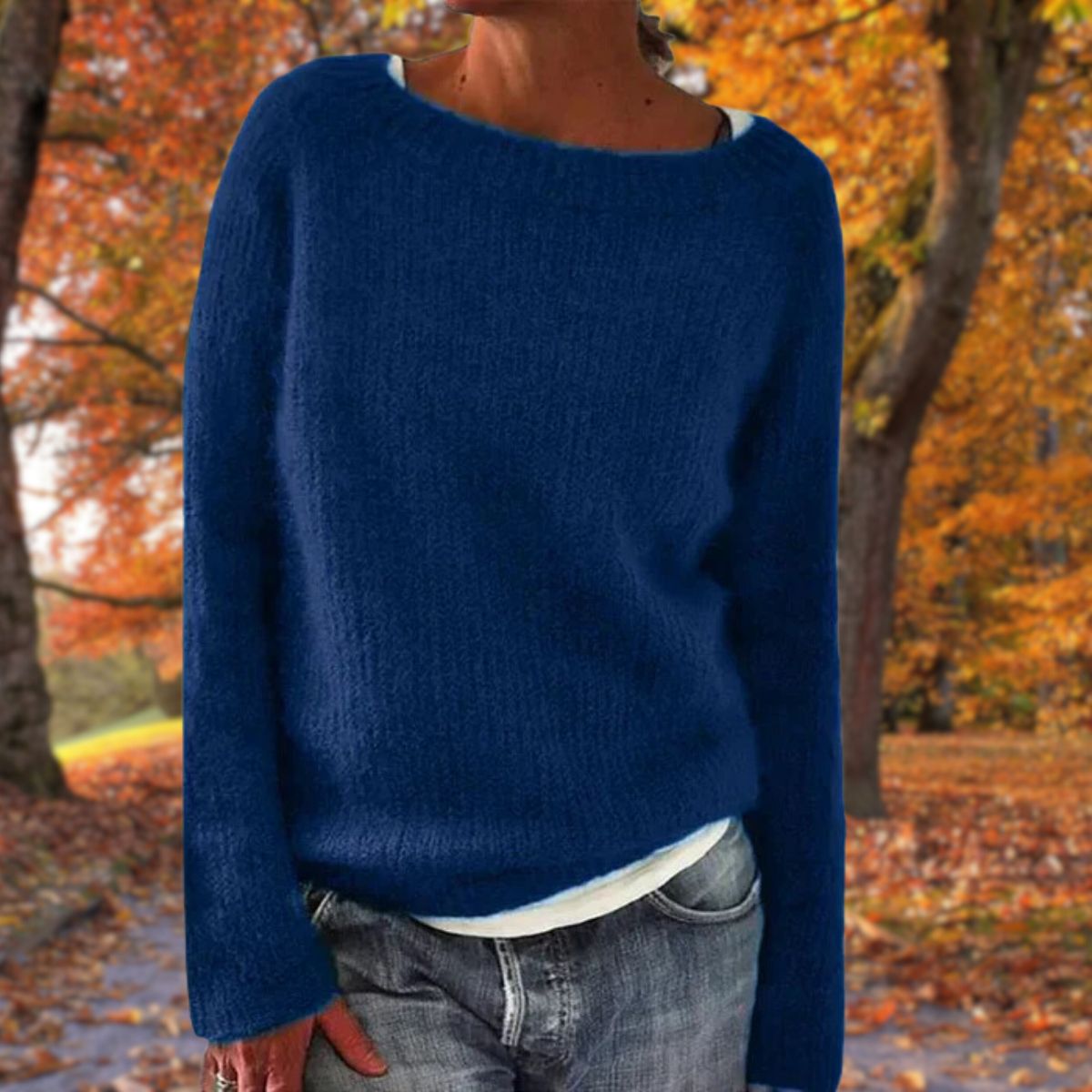 Women's textured knit relaxed fit sweater in neutral tones, cozy Brooklyn-style layering piece