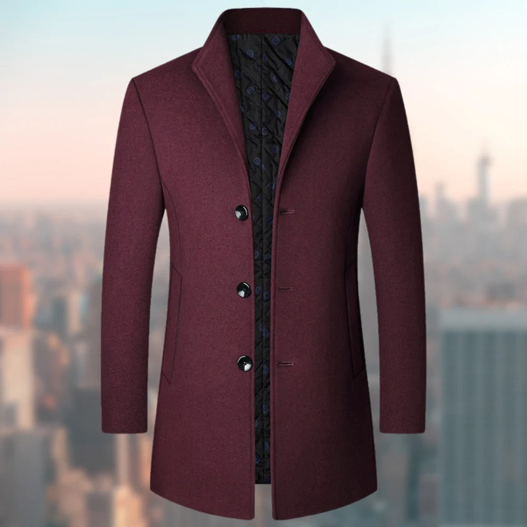 Men's winter trench coat single-breasted long silhouette notched collar concealed placket practical pockets