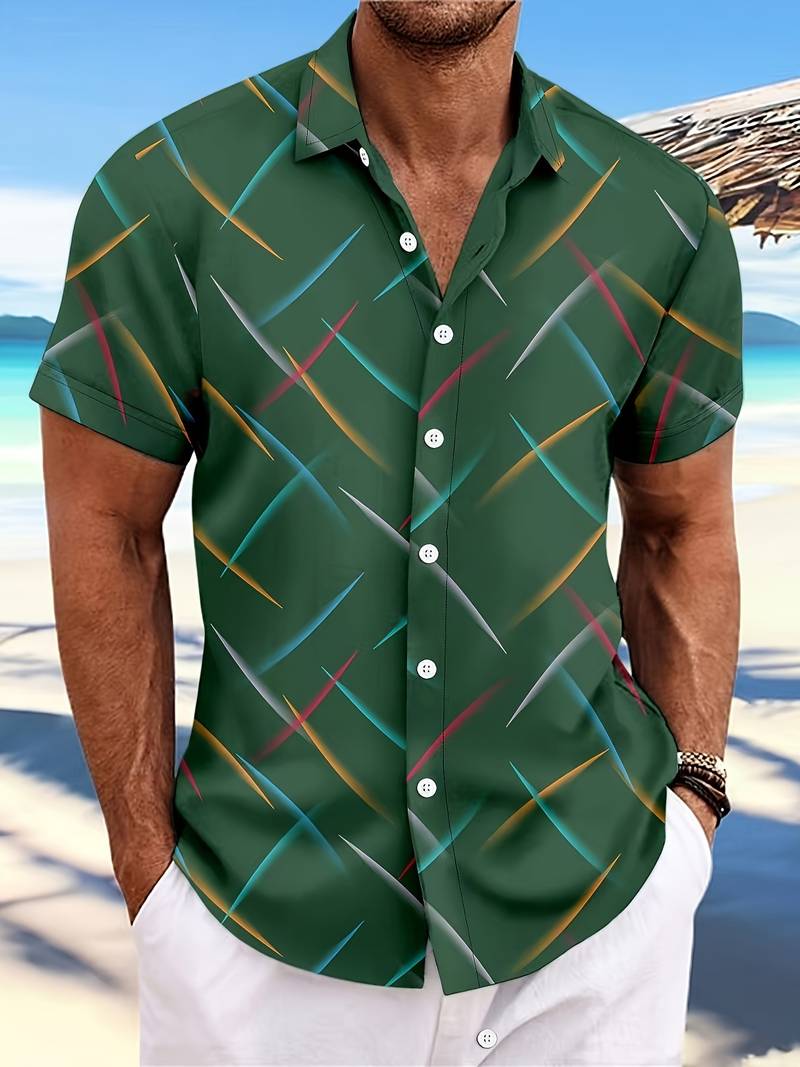 Men's Adam printed short sleeve button-down shirt, relaxed fit with contemporary pattern everyday wear