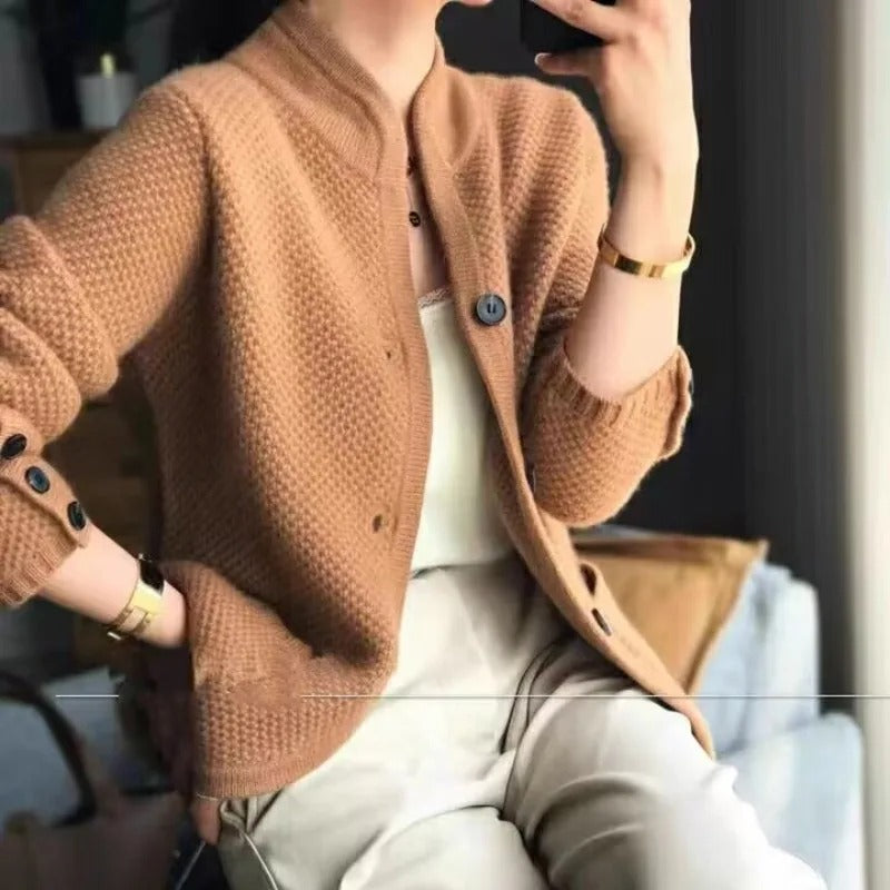 Women's textured knit button cardigan structured silhouette cozy warm classic button-front closure