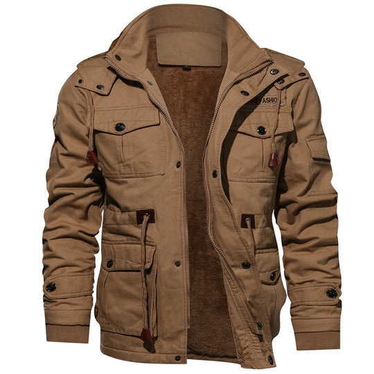 Men's olive utility jacket regular fit hooded fur trim collar with shoulder epaulets