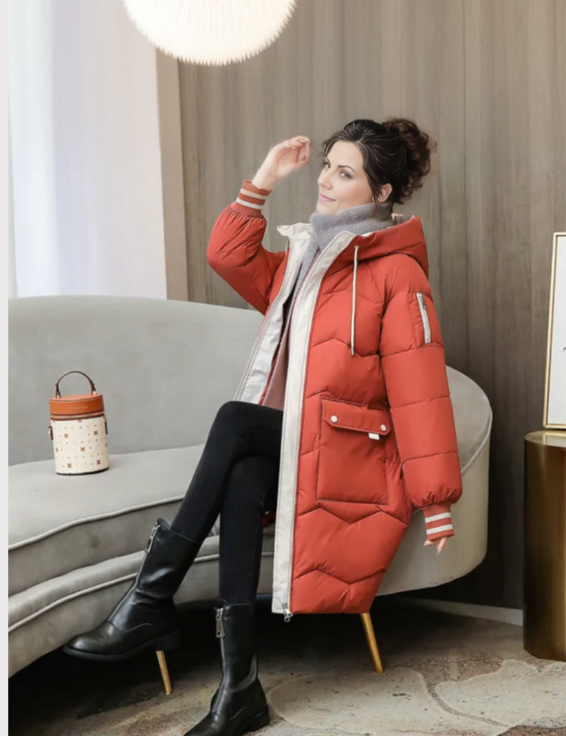 Women's olive green winter parka with ultra-cozy lining, adjustable hood, and functional pockets
