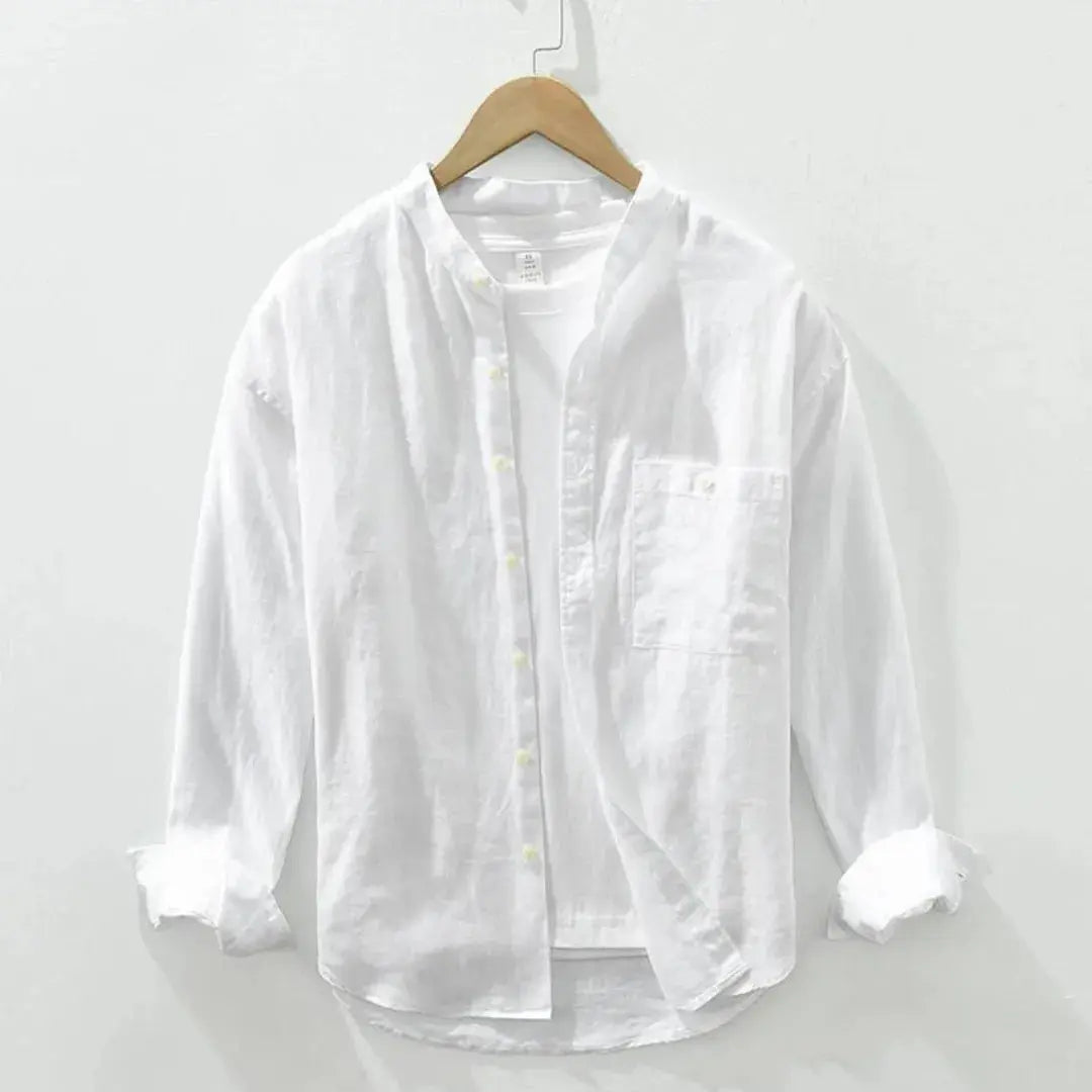 Men's slim fit linen casual shirt breathable summer essential with chest pocket
