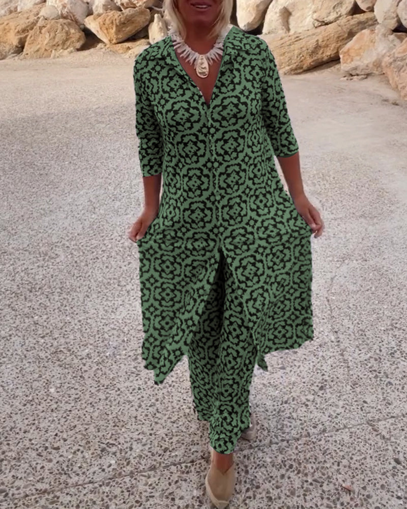 Serena | Women's Printed Two-Piece Set Blouse and Pants