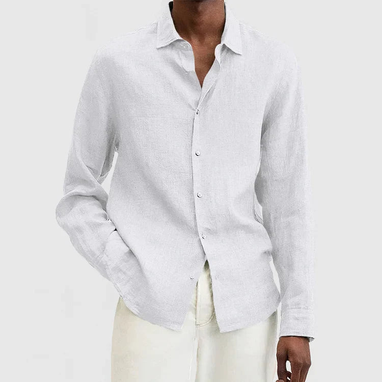Men's relaxed-fit long sleeve linen shirt in natural breathable fabric for all-day comfort