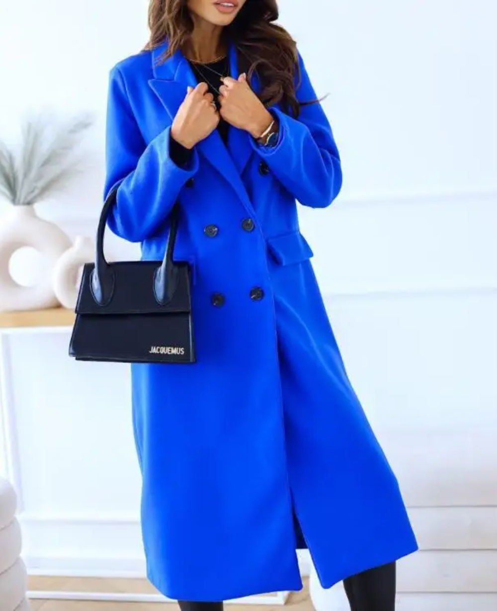 Women's fitted double-breasted trench coat tailored silhouette with notched lapel for autumn winter