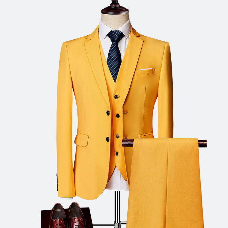 Men's 3-piece tailored fit business suit notched lapel jacket vest trousers formal set