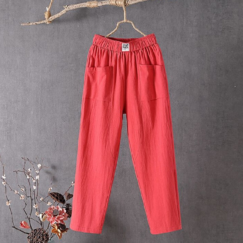 Casual loose unisex pants solid color cotton-nylon blend with pockets for spring summer everyday wear