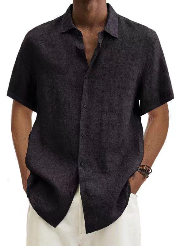 Men's solid cotton V-neck shirt, Japanese-inspired modern fit with clean minimal design