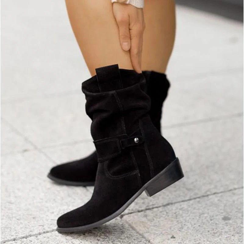 Women's brown mid-calf winter boots relaxed silhouette, versatile everyday casual style with all-day comfort