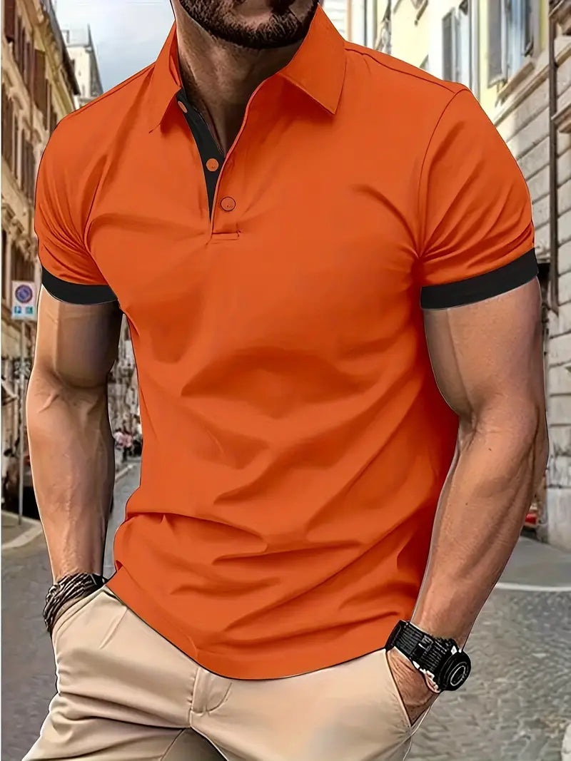 Men's two-tone colorblock casual shirt with relaxed fit and easy-care premium fabric for everyday wear
