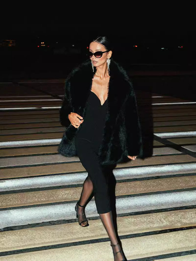 Women's short faux fur coat tailored fit, plush soft material, chic elegant style multiple colors