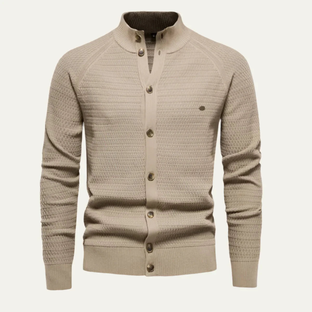 Men's lightweight cashmere cardigan regular fit knit layering piece in classic neutral tone