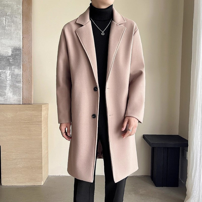Adrian men's black wool-blend winter coat classic fit refined lapels button front professional style