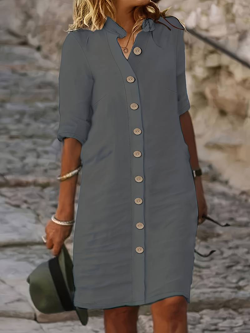Women's casual midi dress in solid color, relaxed chic fit with clean silhouette for everyday wear