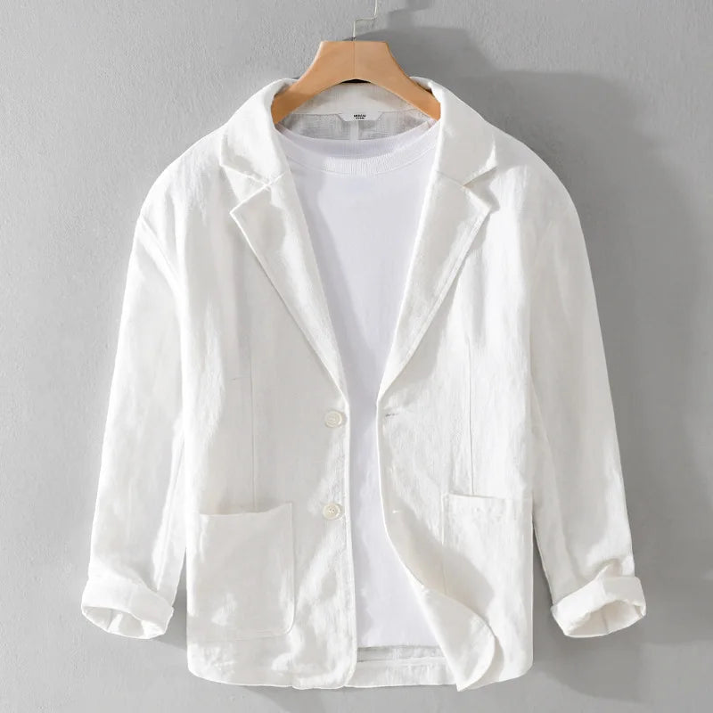 Men's casual relaxed-fit jacket in neutral tone with notched collar for modern everyday style