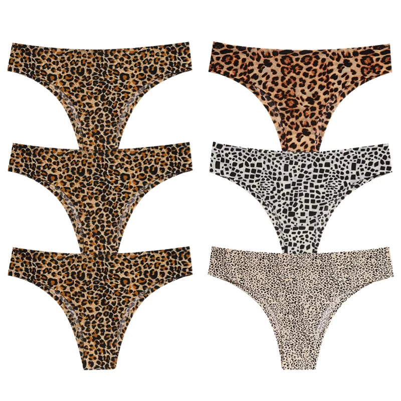 Women's seamless leopard print cotton-spandex panty set, lightweight no-show underwear 6-pack