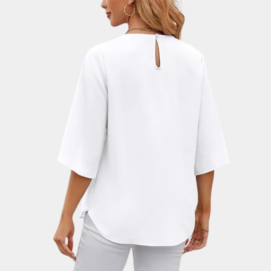 Women's ivory elegant blouse with pleated sleeves and fluid relaxed silhouette for refined looks