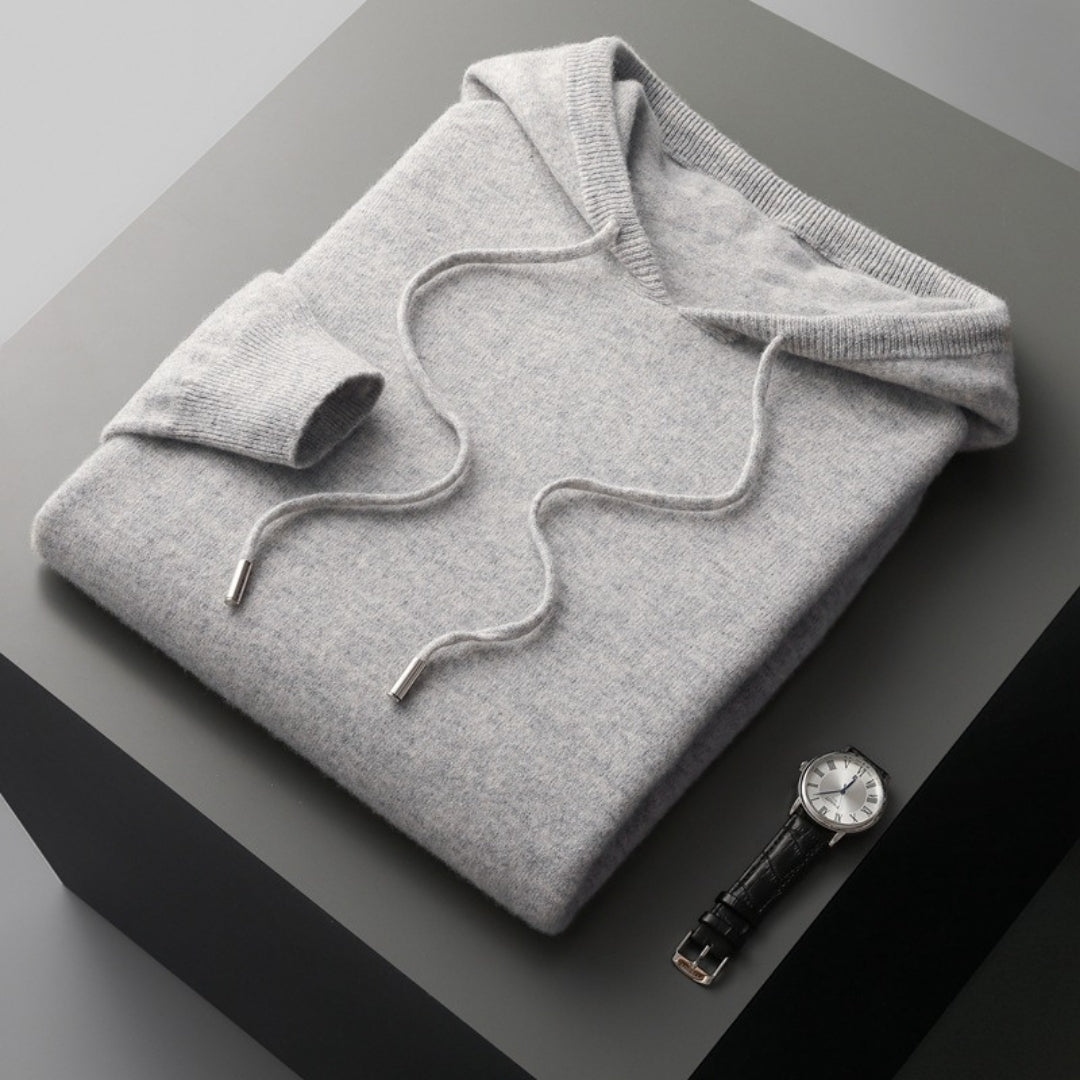Heather gray cashmere hooded pullover relaxed unisex fit soft knit spring layering piece