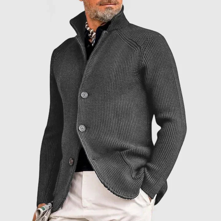 Gregor men's gray classic cardigan sustainable easy-care knitwear comfortable everyday fit