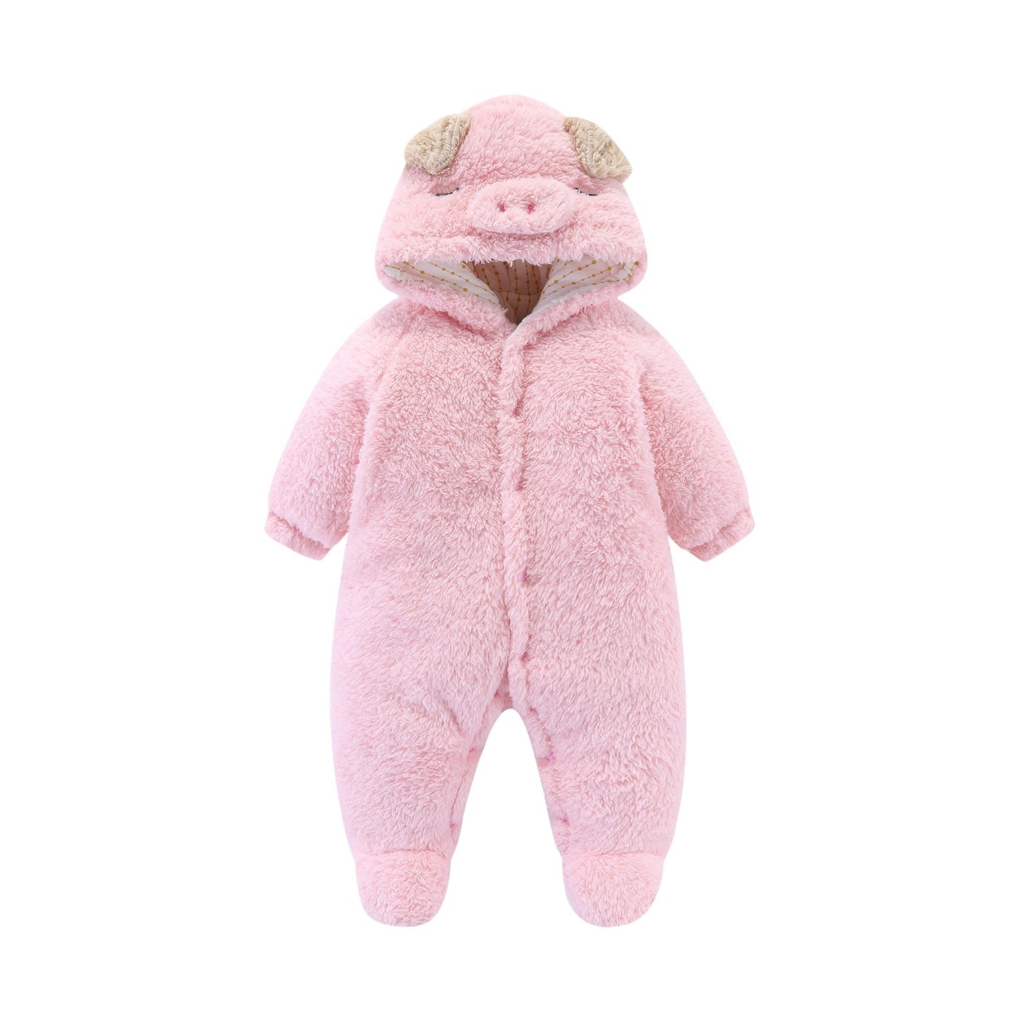 Ivory fluffy baby romper with animal hood, soft plush one-piece for infants 0-12 months