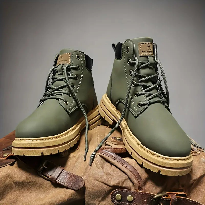 Men's Achilles brown leather outdoor boots urban style lace-up all-weather work and trail footwear