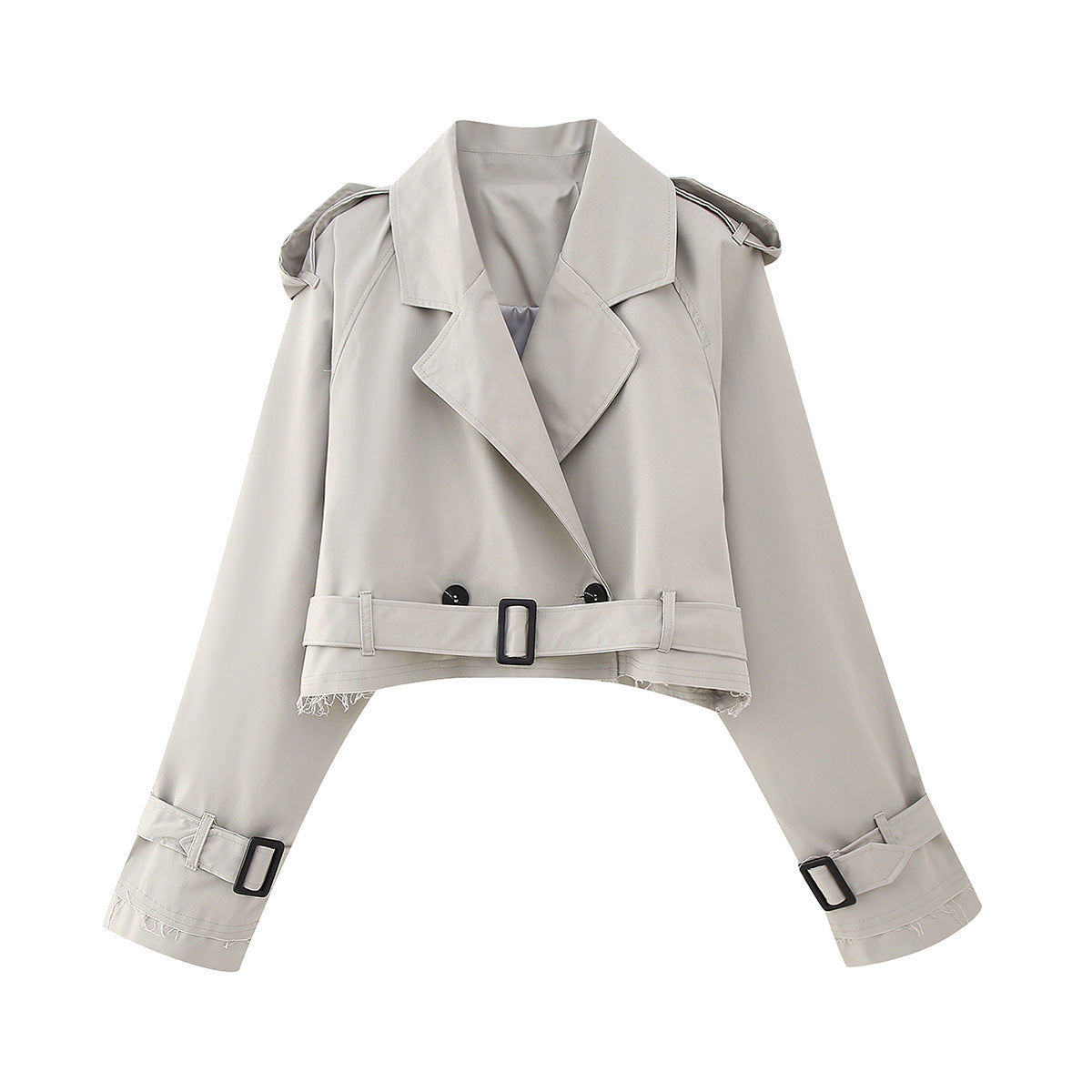 Women's cropped double-breasted trench coat tailored belted fit classic structured button front