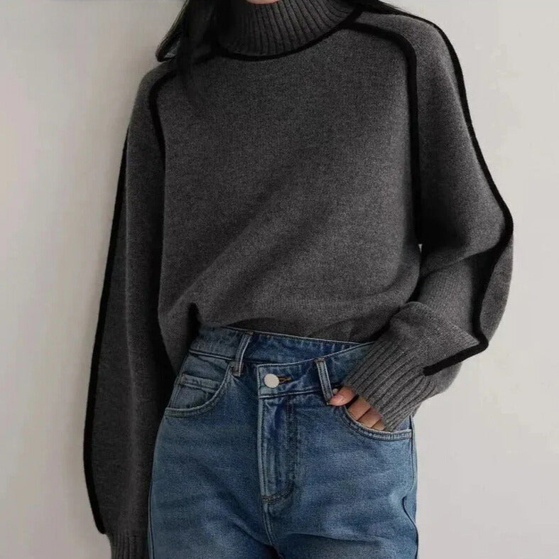 Women's relaxed fit wool turtleneck sweater, cozy smart-casual style with soft luxurious drape