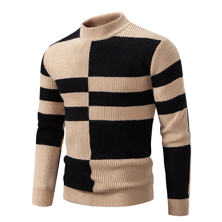 Men's color block ribbed sweater bold contrast structured knit pullover in modern colorblock pattern