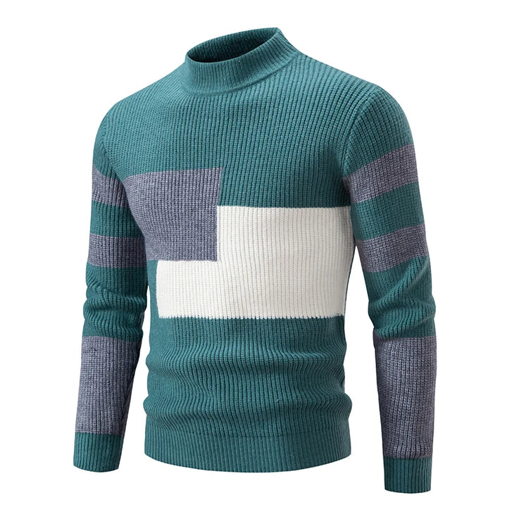 Men's color block ribbed sweater bold contrast structured knit pullover for all-day comfort