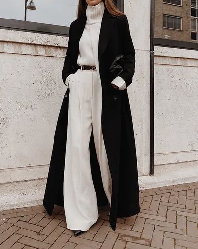 Black loose-fit women's winter coat elegant long sleeve formal polyester outerwear