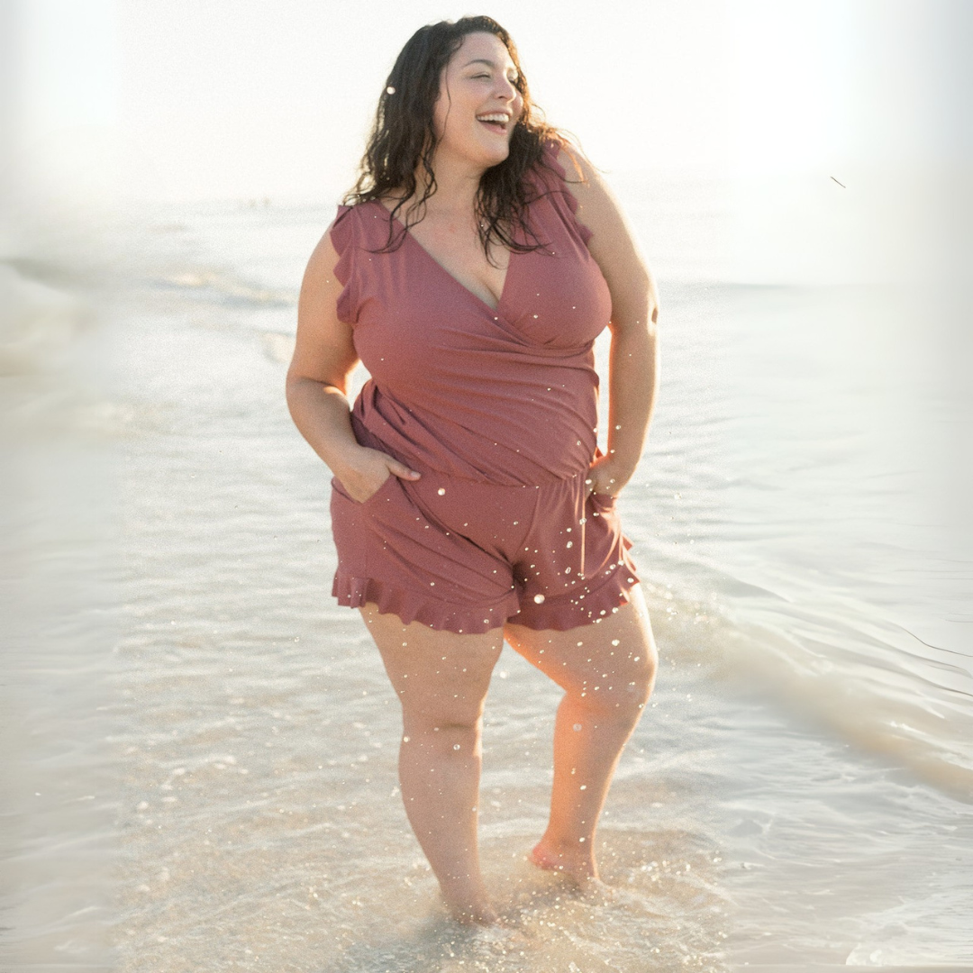 Women's short jumpsuit with integrated bra, fitted silhouette, one-piece design for all-day comfort