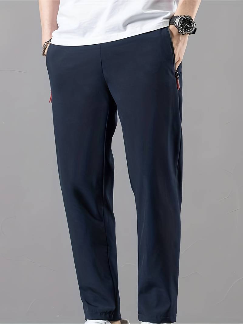 Men's loose fit lightweight casual trousers monochrome solid color spring summer relaxed silhouette