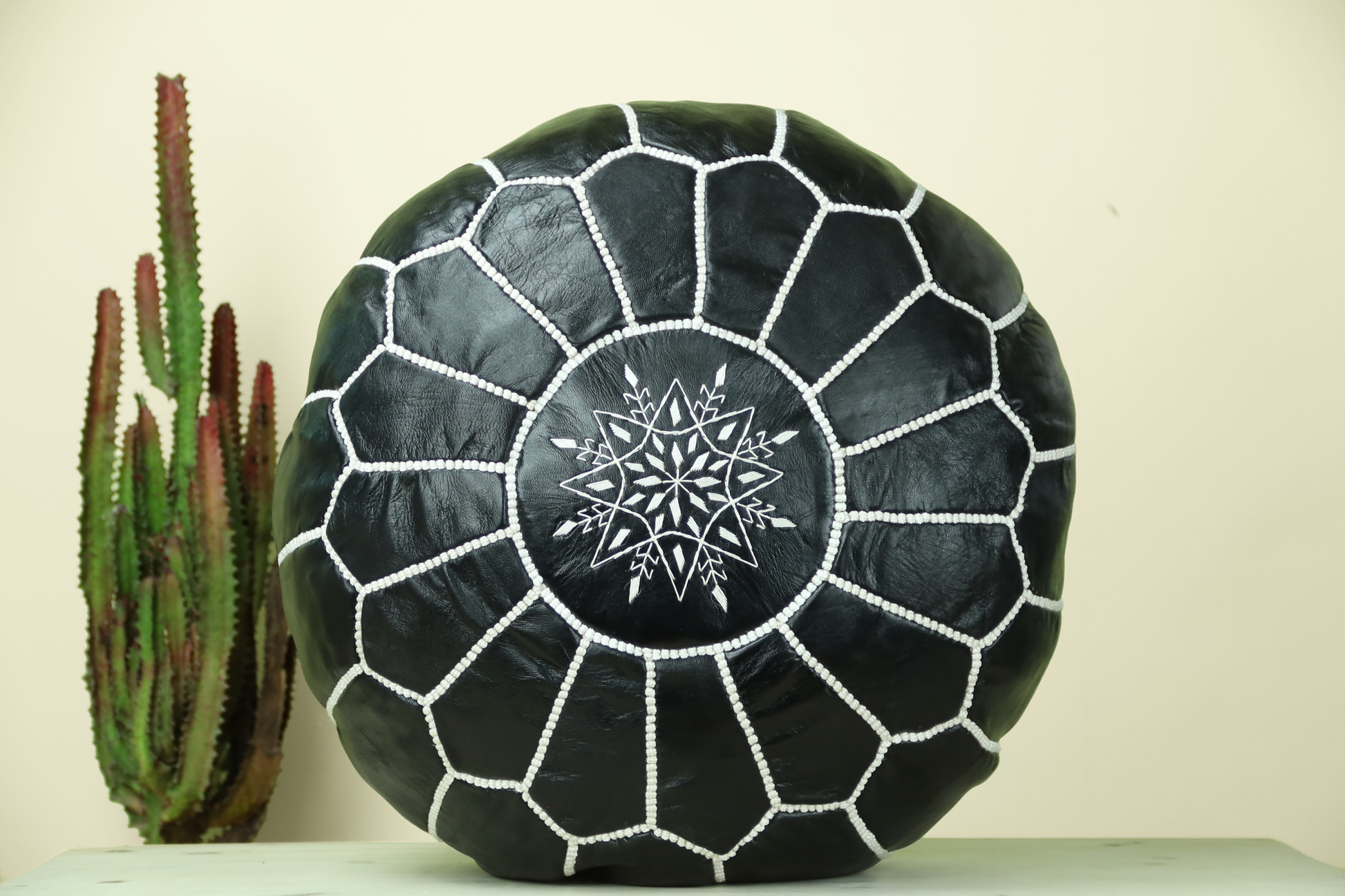 Black Leather Ottoman Pouf - Urbann-Vibe