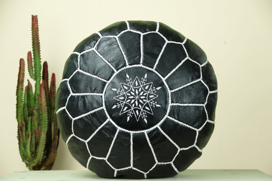 Black Leather Ottoman Pouf - Urbann-Vibe