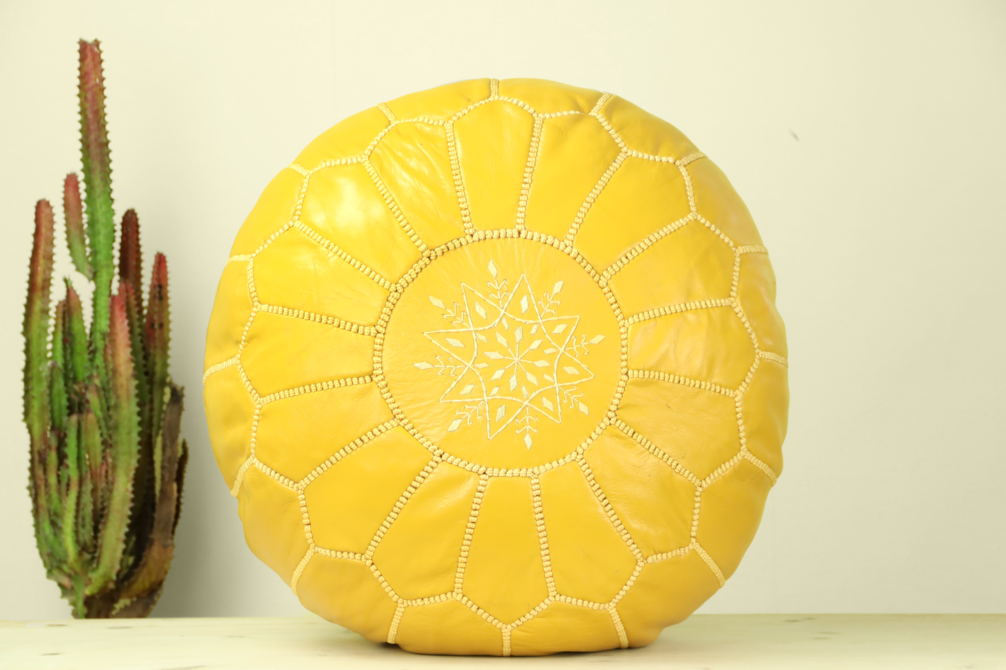 Yellow Leather Ottoman Pouf - Urbann-Vibe