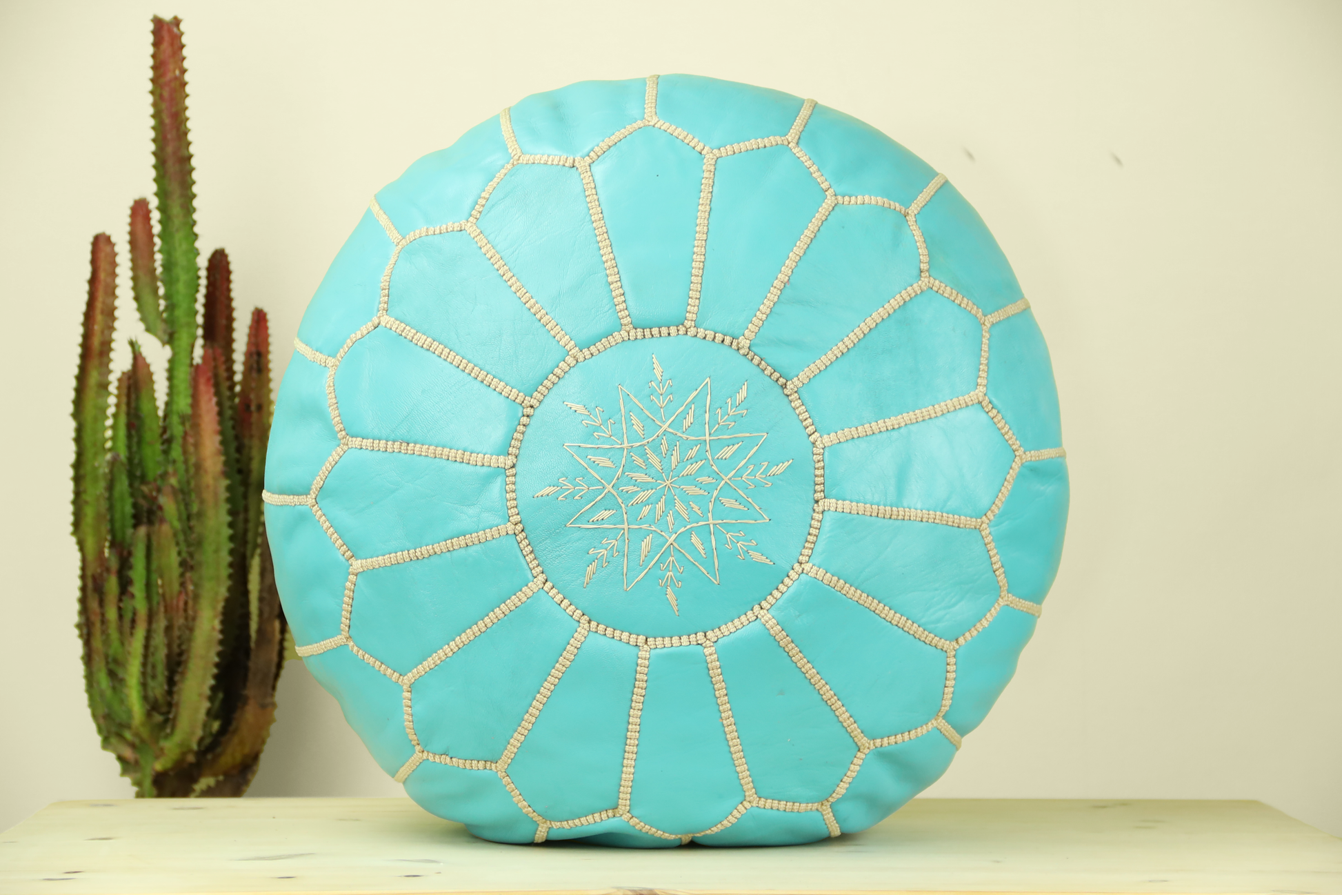Cyan Leather Ottoman Pouf - Urbann-Vibe