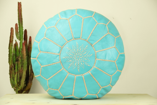 Cyan Leather Ottoman Pouf - Urbann-Vibe