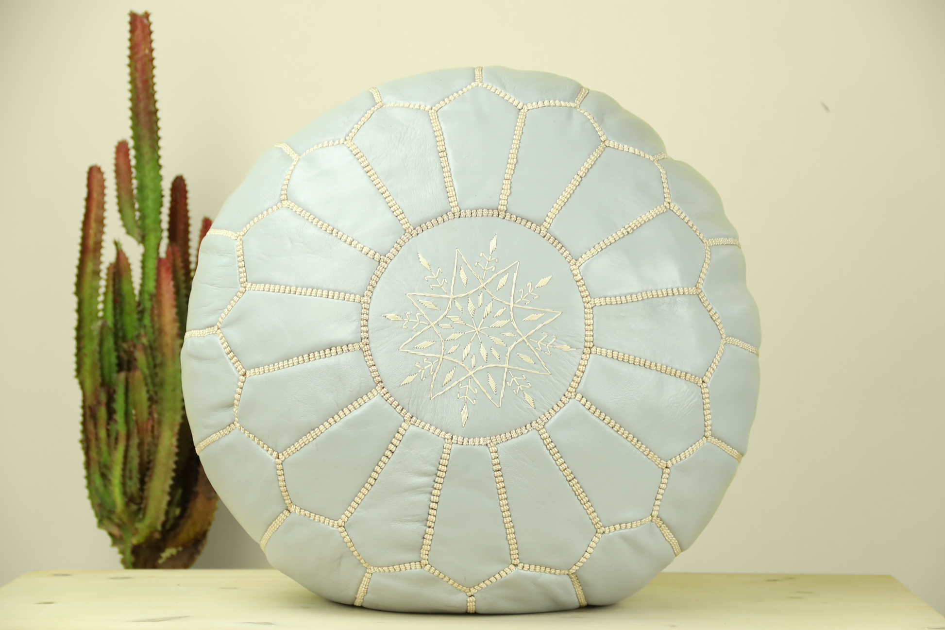 Grey Leather Ottoman Pouf - Urbann-Vibe