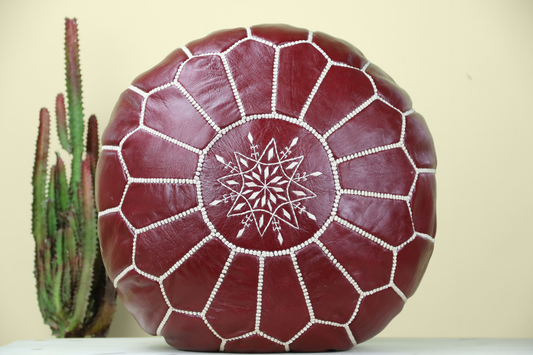 Maroon Leather Ottoman Pouf - Urbann-Vibe