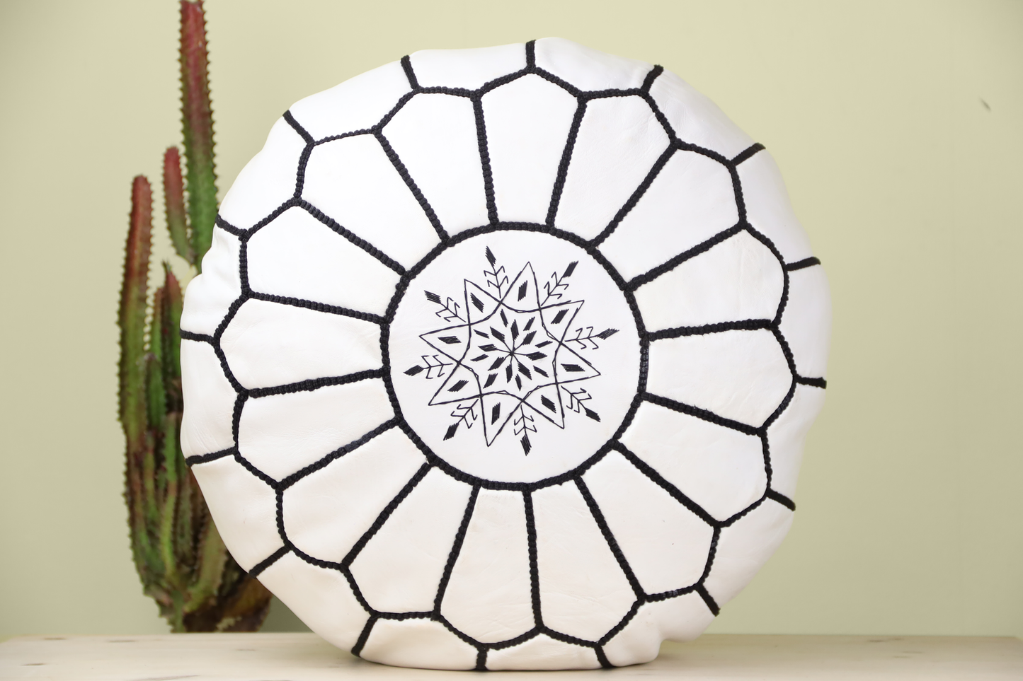White Ottoman Leather Pouf - Urbann-Vibe