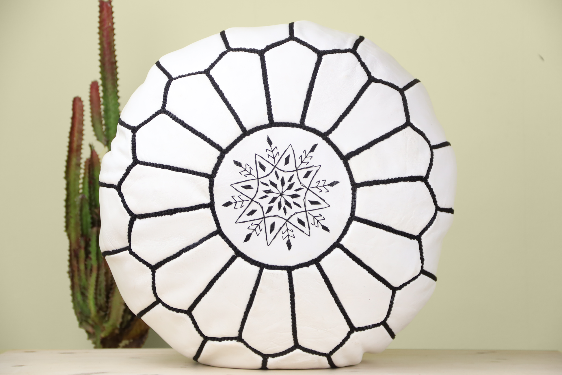 White Ottoman Leather Pouf - Urbann-Vibe