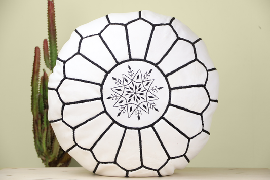 White Ottoman Leather Pouf - Urbann-Vibe