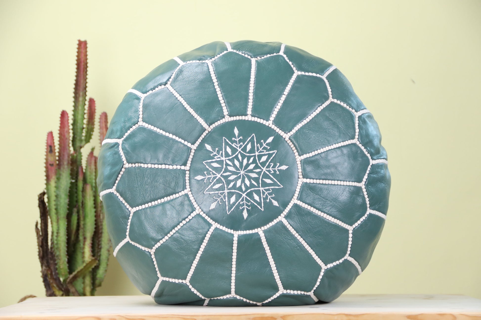 Pine Green Leather Ottoman Pouf - Urbann-Vibe
