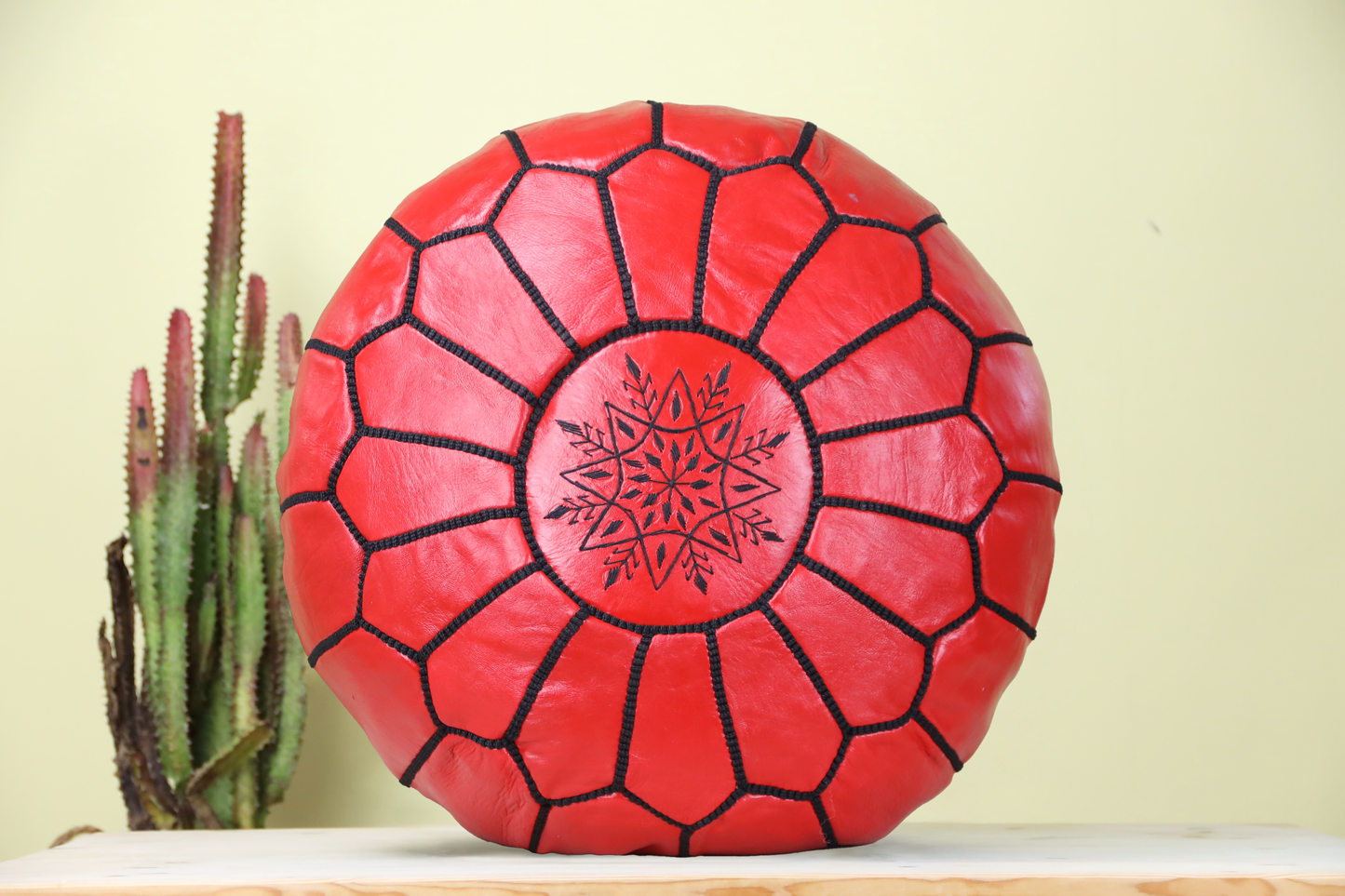 Red Leather Ottoman Pouf - Urbann-Vibe
