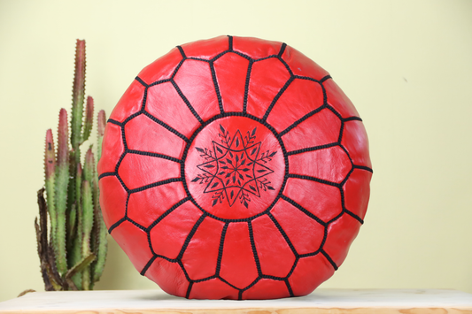 Red Leather Ottoman Pouf - Urbann-Vibe