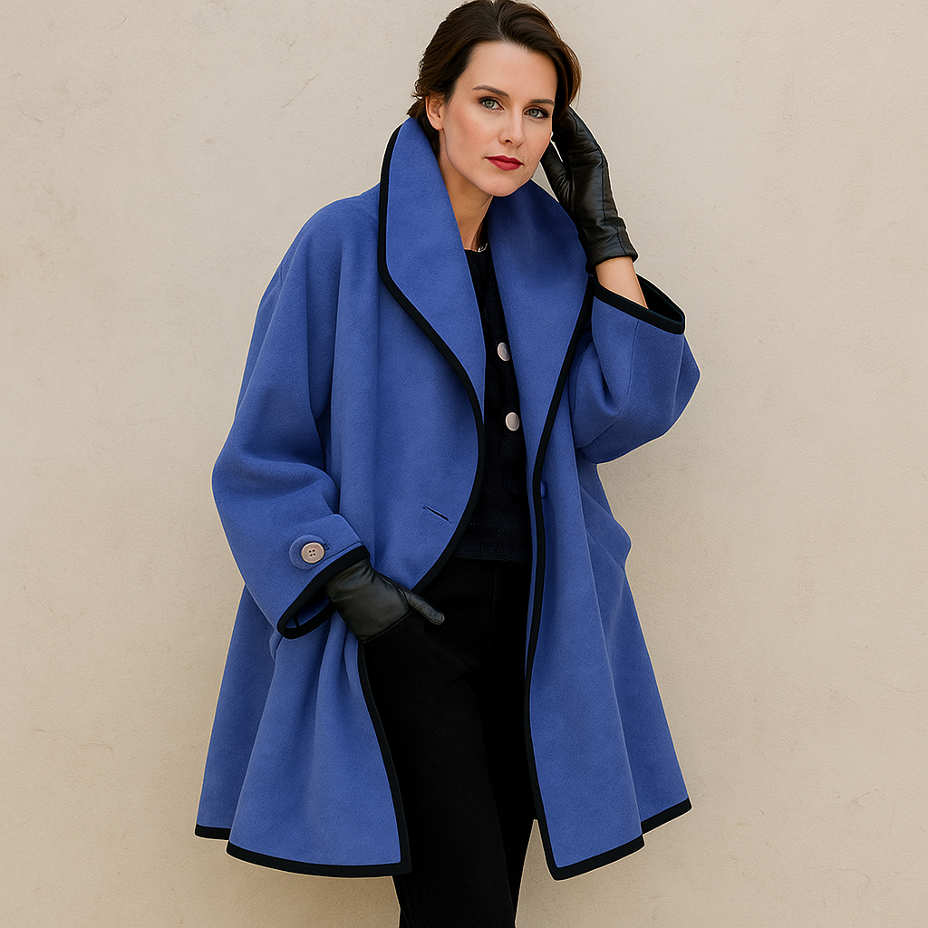 Women's oversized open-front trench coat with contrast trim, casual chic winter layering style