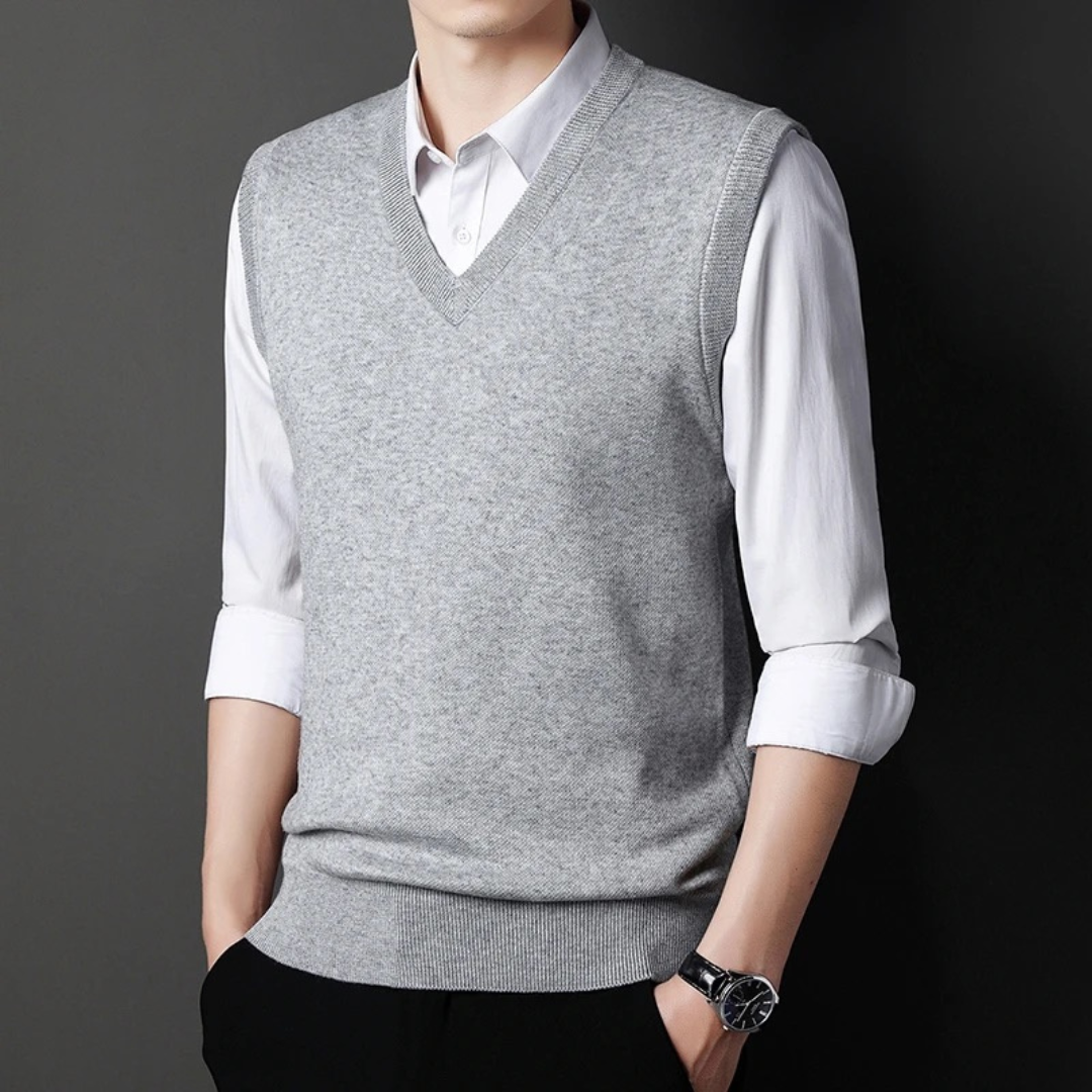 Navy blue solid knit sweater vest unisex lightweight breathable layering piece over shirts
