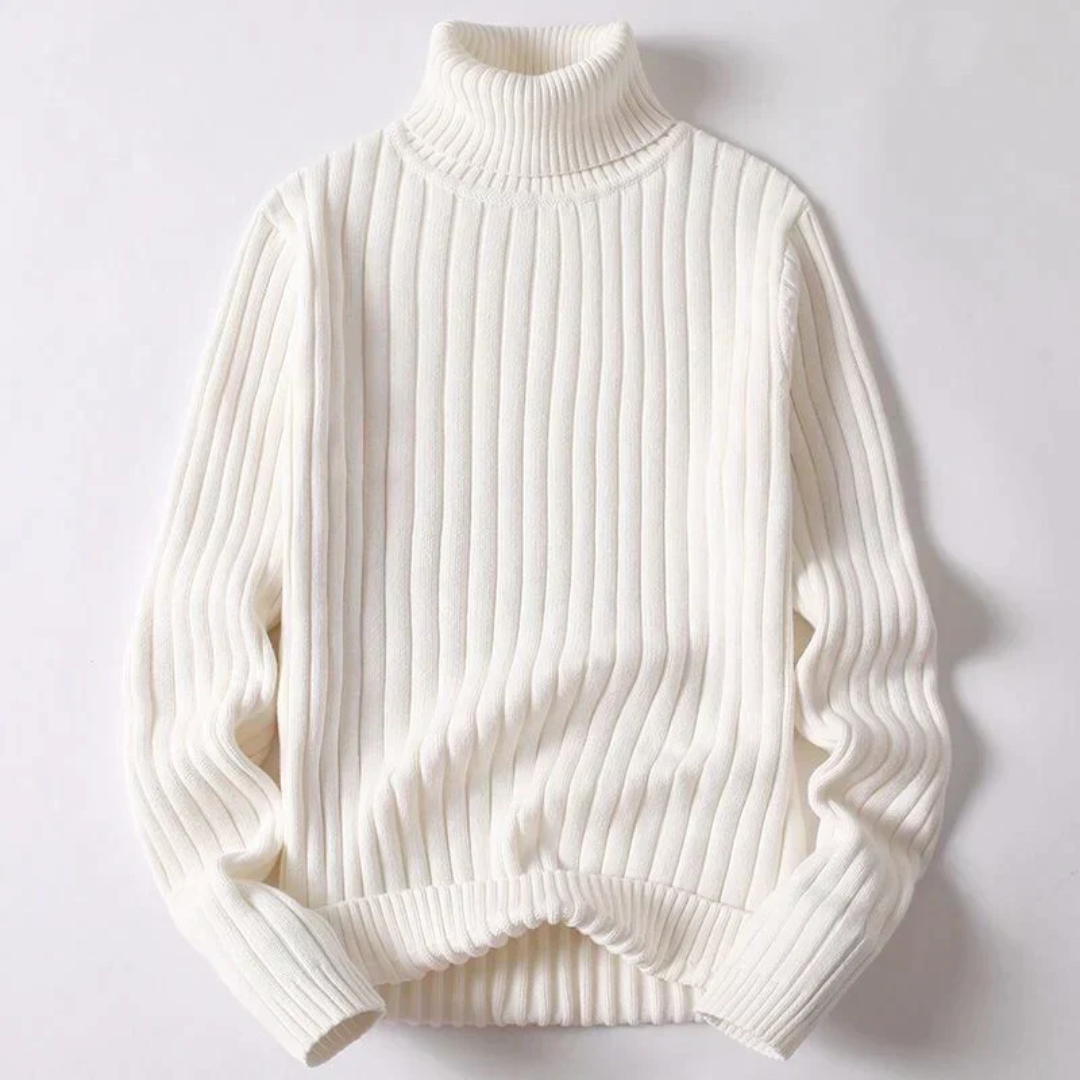 Men's black ribbed knit turtleneck sweater structured fit breathable comfort layer essential